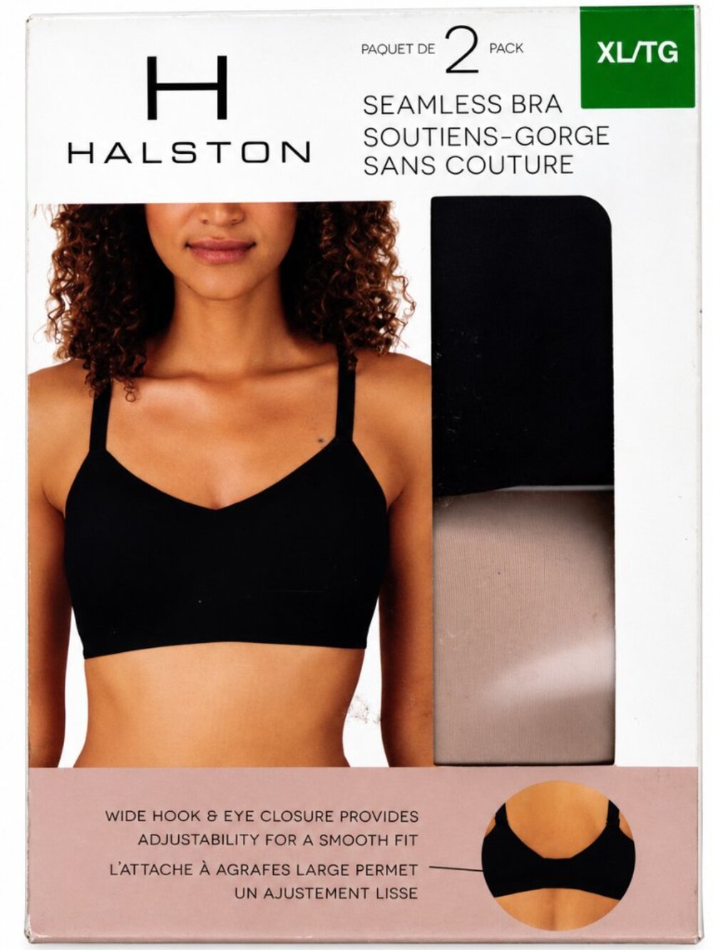 Halston 2-Pack Seamless Bras XL/TG Black Light Beige NWT